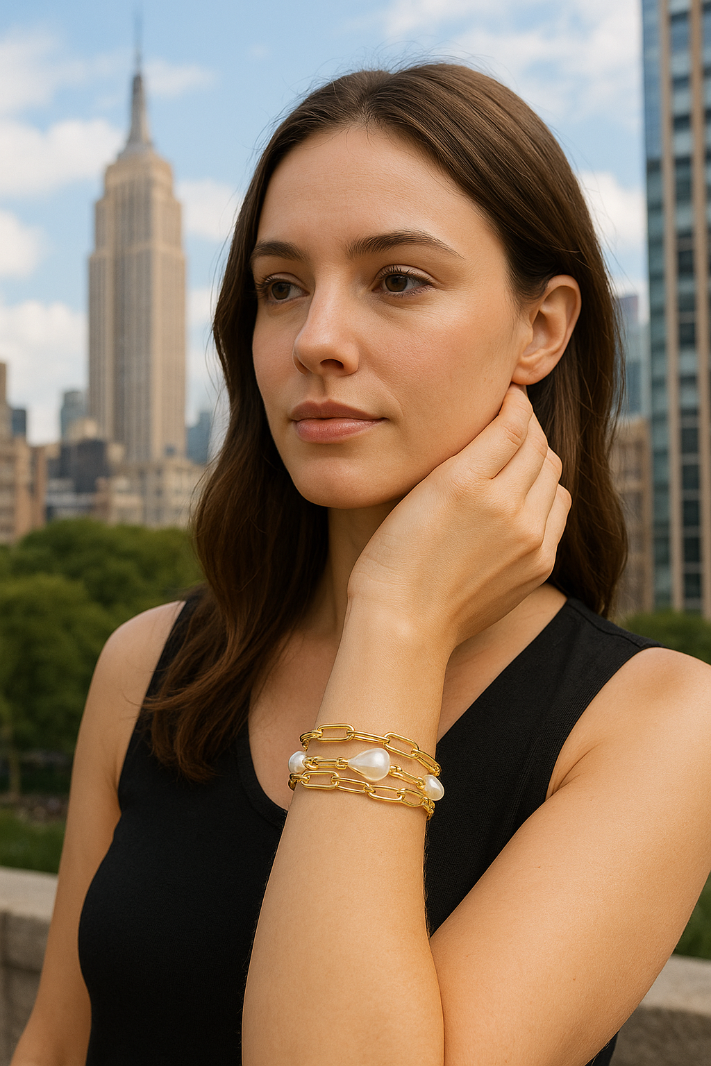 Multi row Paper clip & pearl bracelet